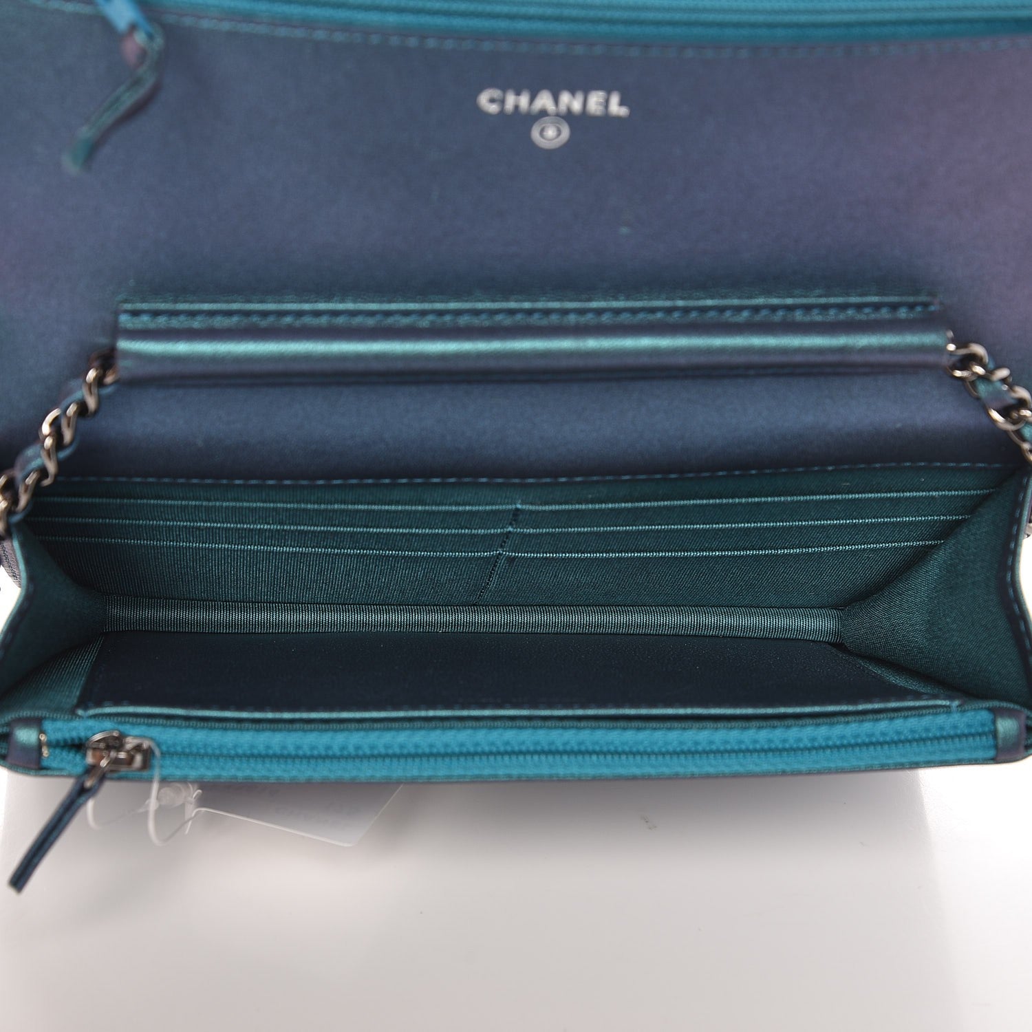 Chanel Iridescent Lambskin Quilted Wallet On Chain WOC Turquoise 5 of 9