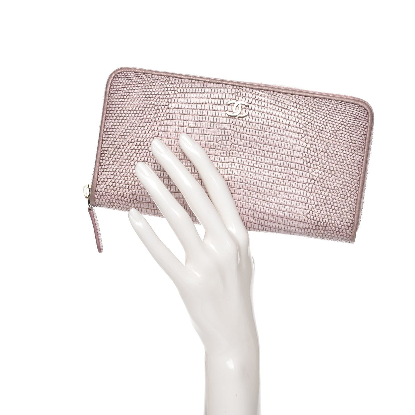 Metallic Lizard Large Gusset Zip Around Wallet Light Purple