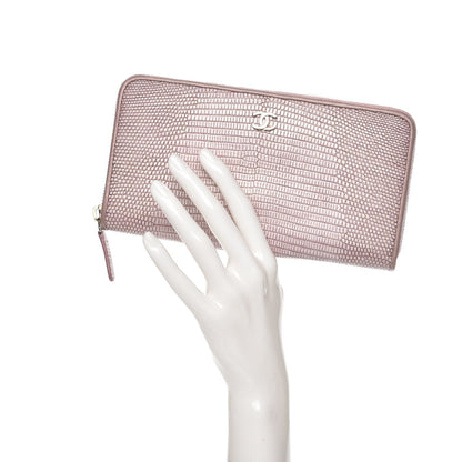 Chanel Metallic Lizard Large Gusset Zip Around Wallet Light Purple 2 of 9