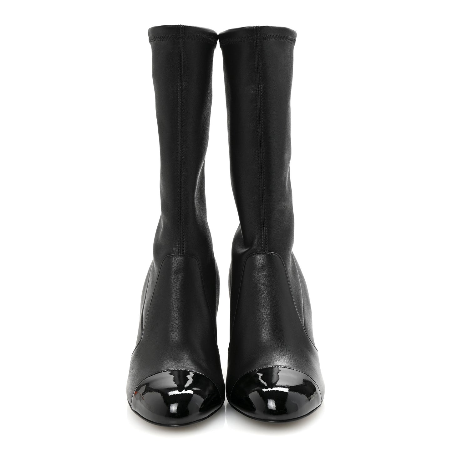 Stretch Lambskin Patent Cap Toe Pearl Ball Mid Calf Boots 35 Black
