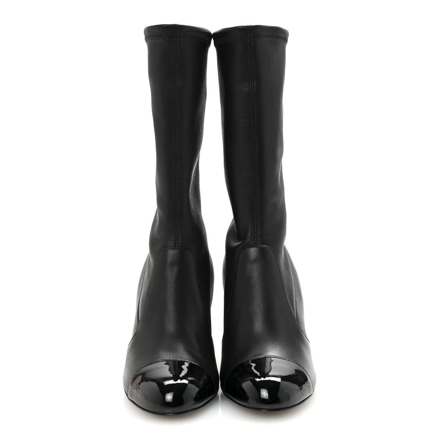 Chanel Stretch Lambskin Patent Cap Toe Pearl Ball Mid Calf Boots 35 Black 3 of 9
