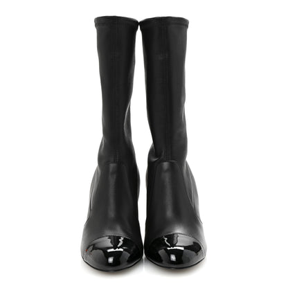 Chanel Stretch Lambskin Patent Cap Toe Pearl Ball Mid Calf Boots 35 Black 3 of 9