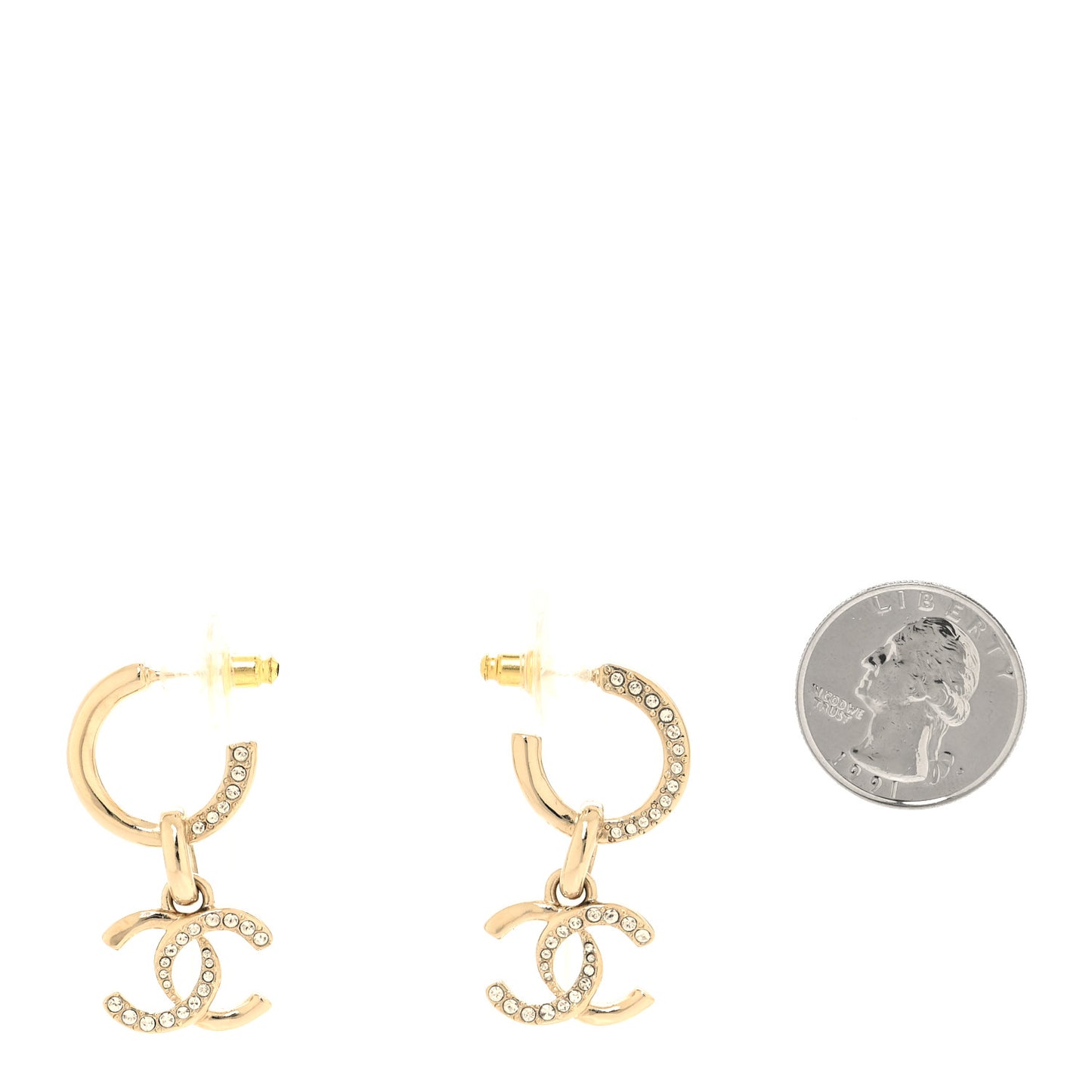 Crystal Bead CC Hoop Drop Earrings Light Gold