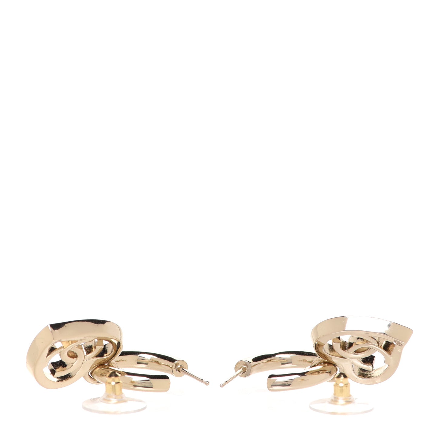 Metal CC Heart Coco In Love Drop Earrings Gold