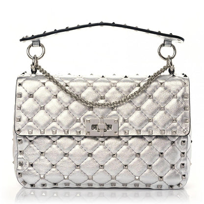 Valentino Garavani Metallic Nappa Medium Rockstud Spike Shoulder Bag Silver 1 of 10