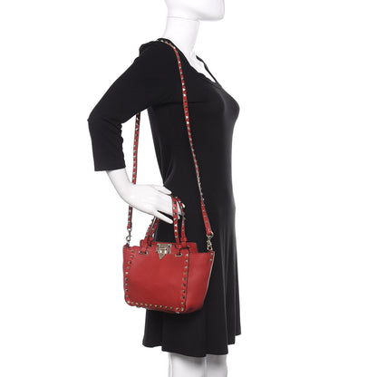 Valentino Garavani Pebbled Calfskin Mini Rockstud Tote Red 2 of 9