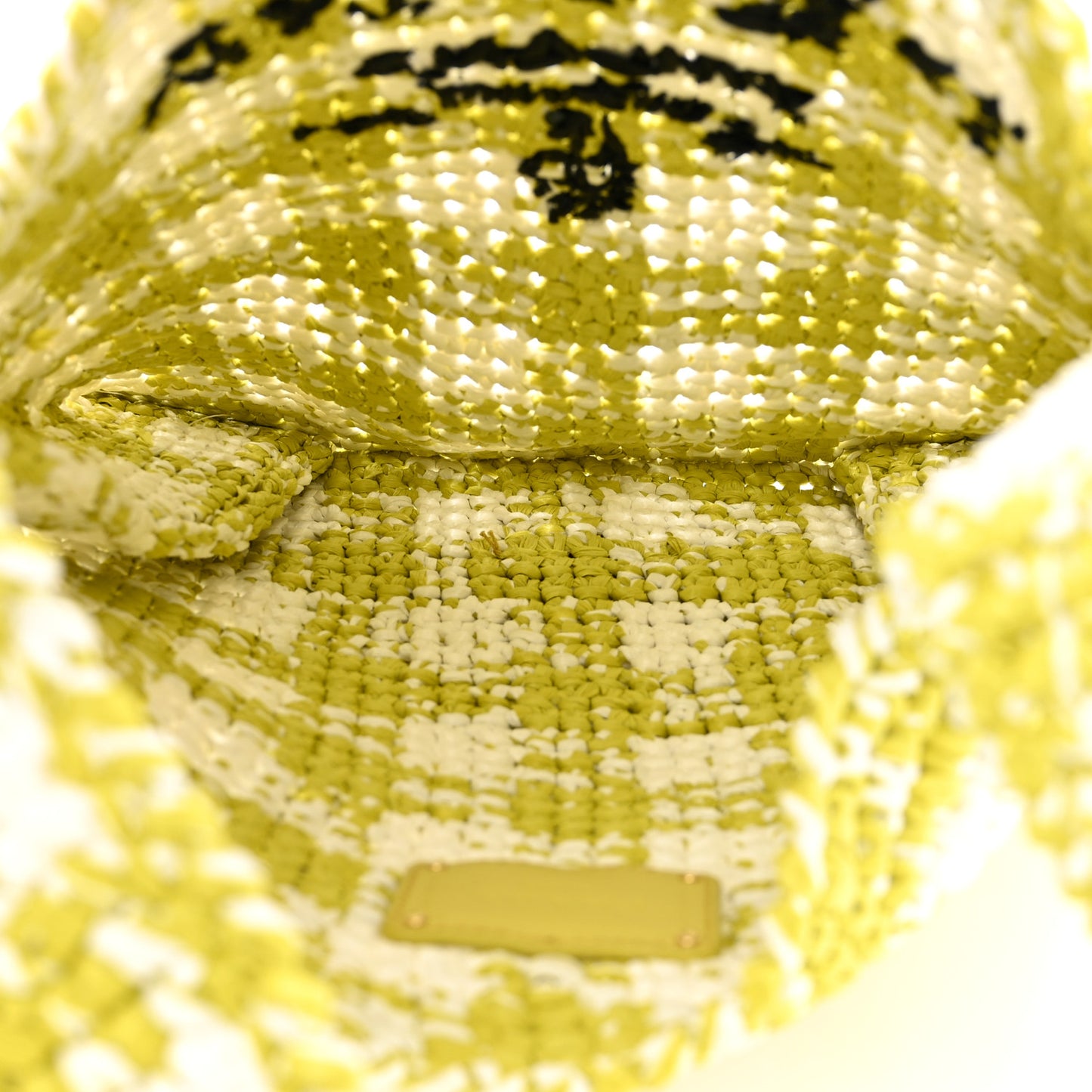 Yarn Raffia Effect Crochet Embroidered Logo Tote Messenger Bag Citron Yellow