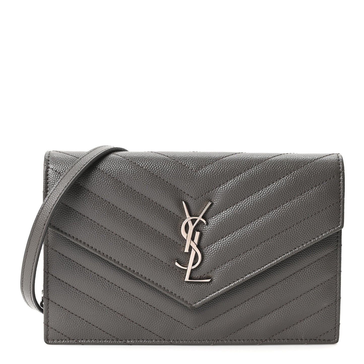 Grain De Poudre Matelasse Chevron Monogram Envelope Chain Wallet Coal