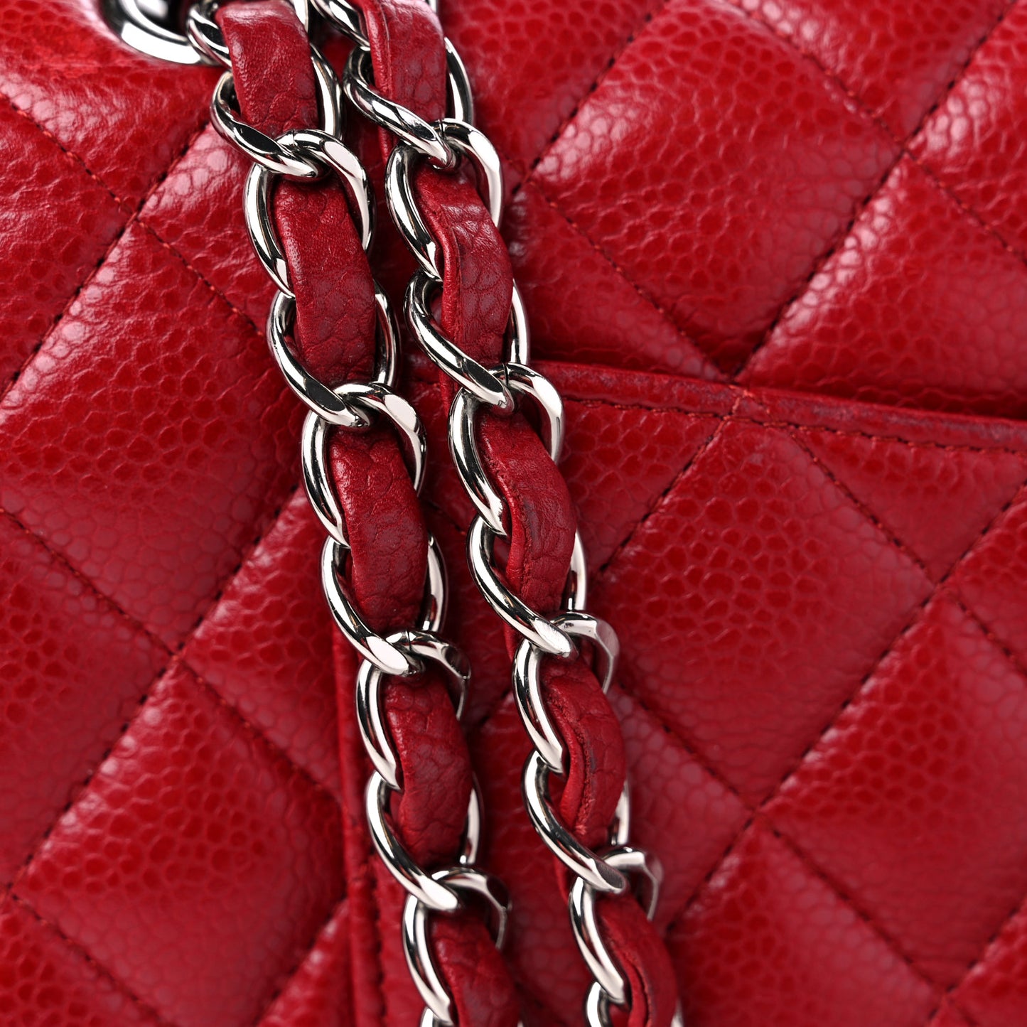 Caviar Quilted Medium Double Flap Dark Red
