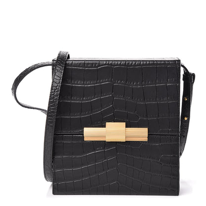 Bottega Veneta Calfskin Crocodile Embossed Daisey Box Clutch Black 1 of 10