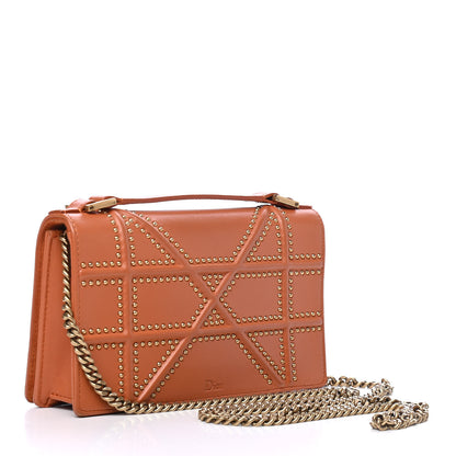 Christian Dior Calfskin Studded Diorama Top Handle Wallet on Chain Pouch Orange 2 of 5