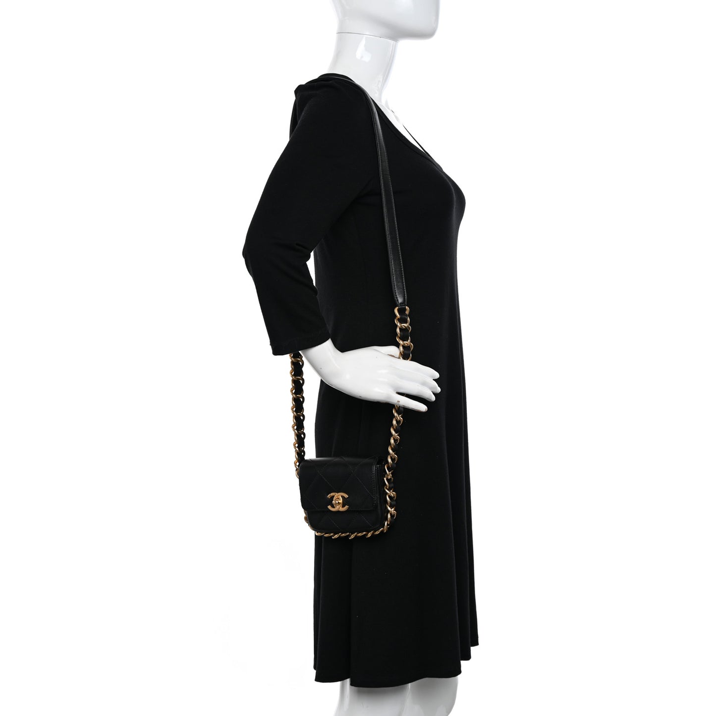 Calfskin Quilted Mini Framing Chain Bag Black