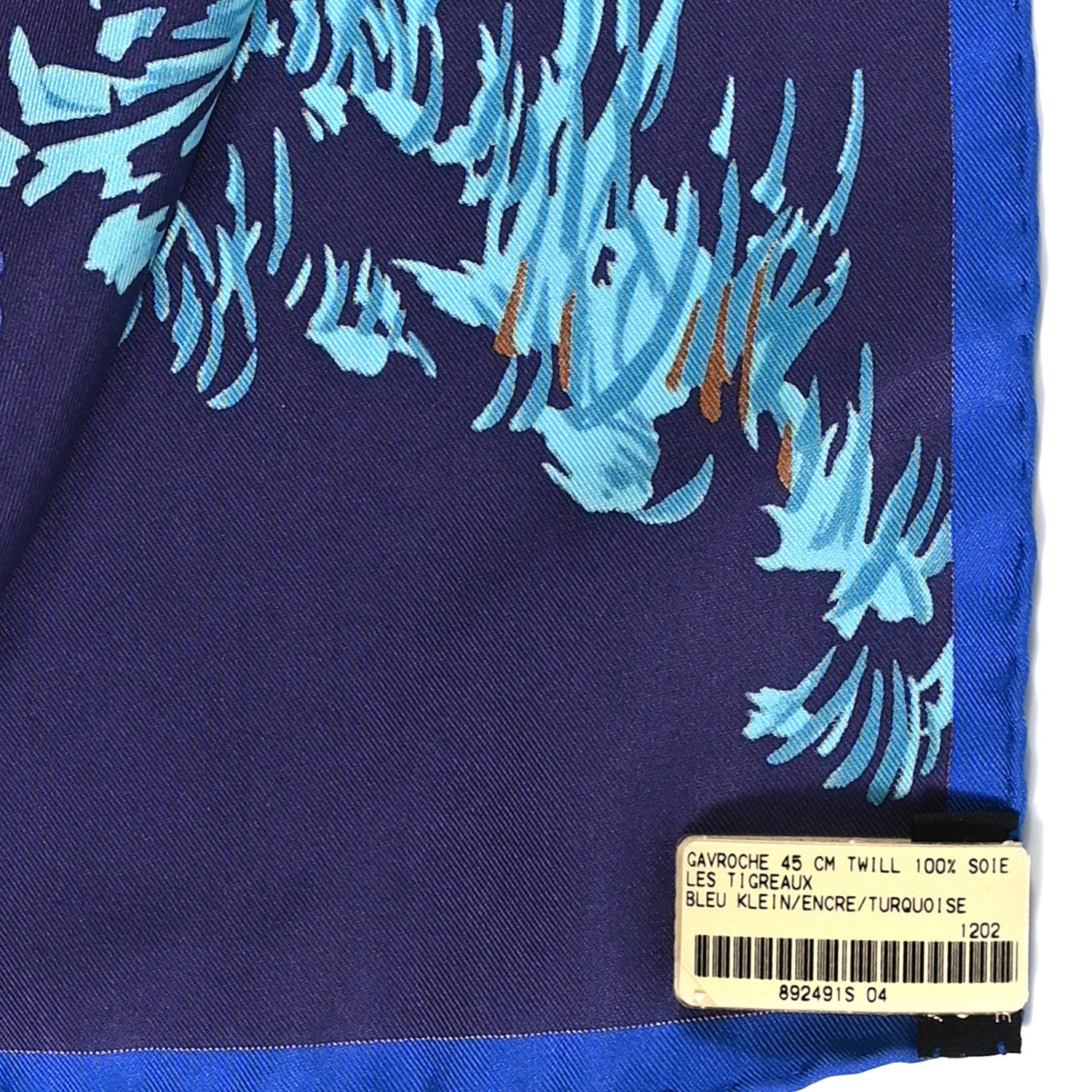 Hermes Silk Les Tigreaux Pocket Square Bleu Klein Encre Turquoise 3 of 4