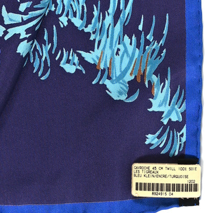 Hermes Silk Les Tigreaux Pocket Square Bleu Klein Encre Turquoise 3 of 4