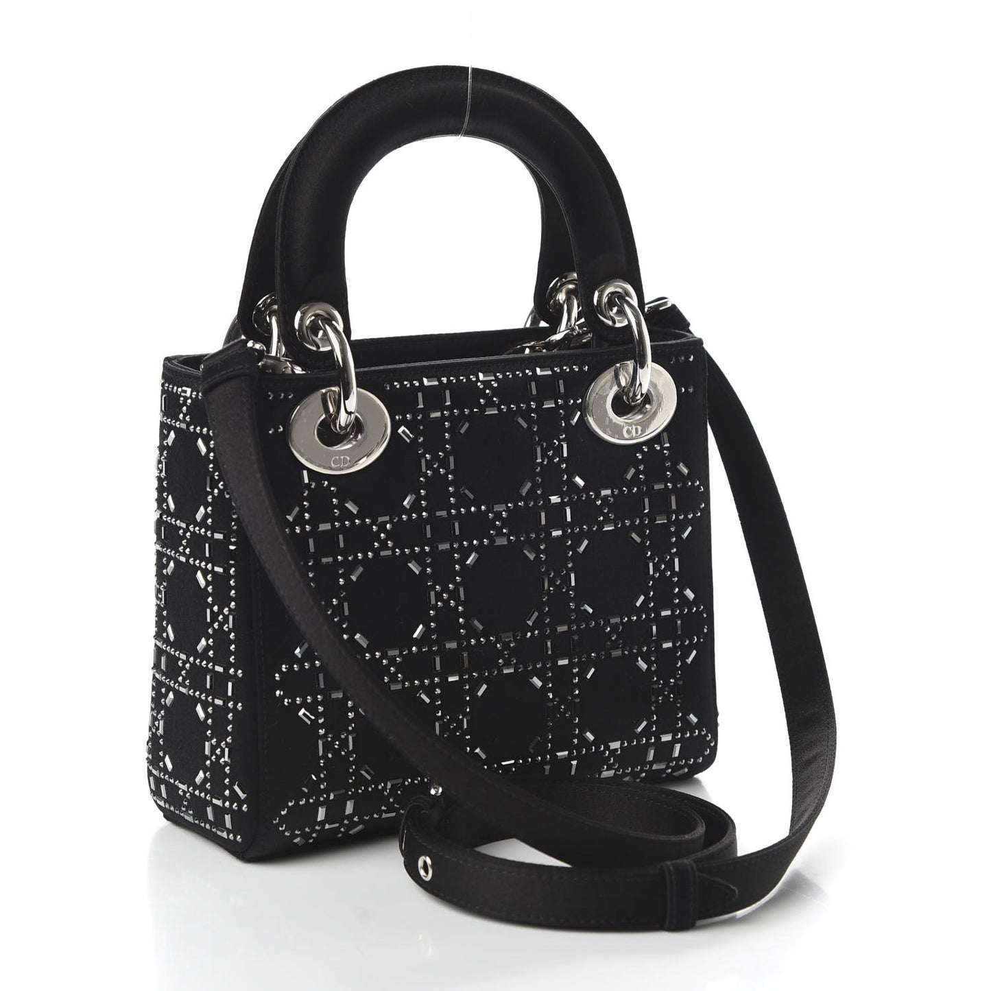 Satin Crystal Cannage Mini Lady Dior Black