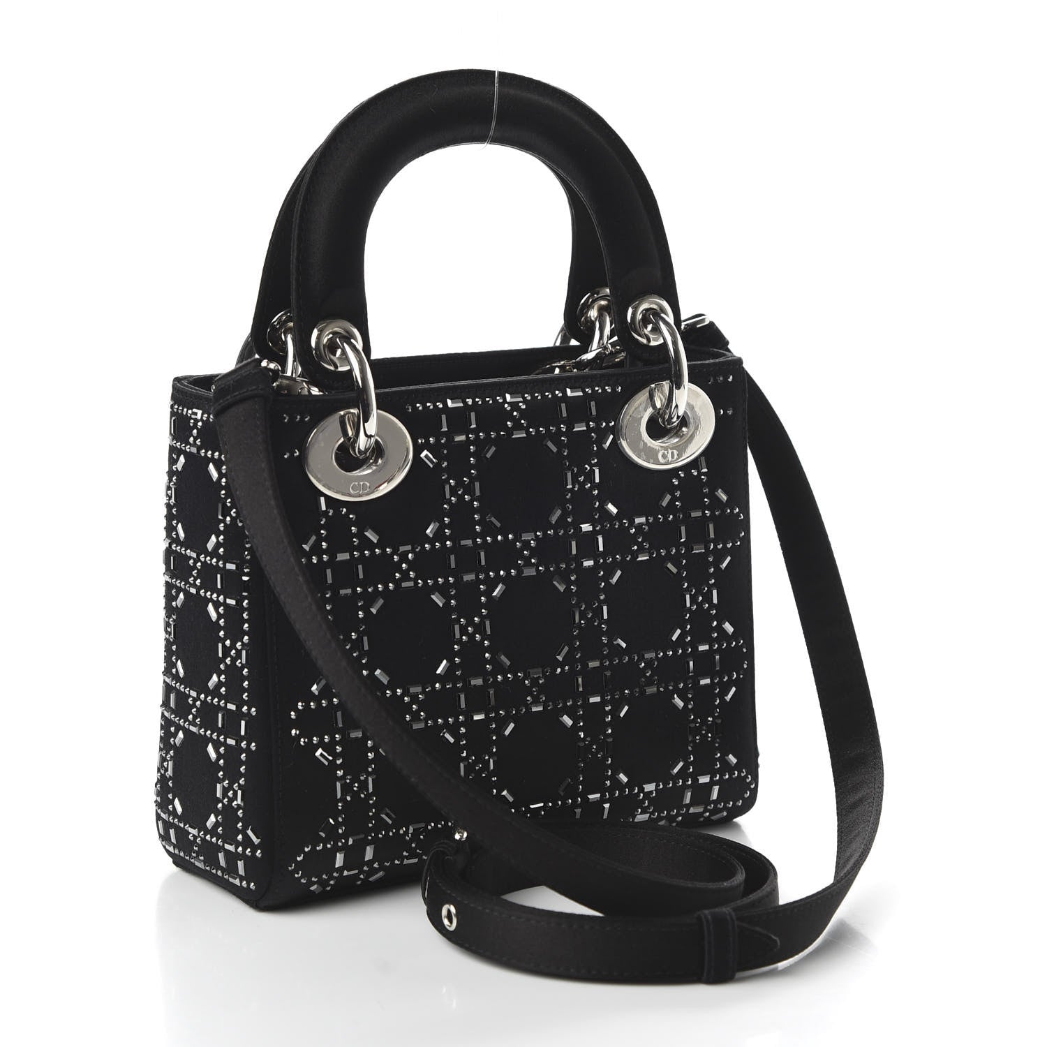 Christian Dior Satin Crystal Cannage Mini Lady Dior Black 3 of 10
