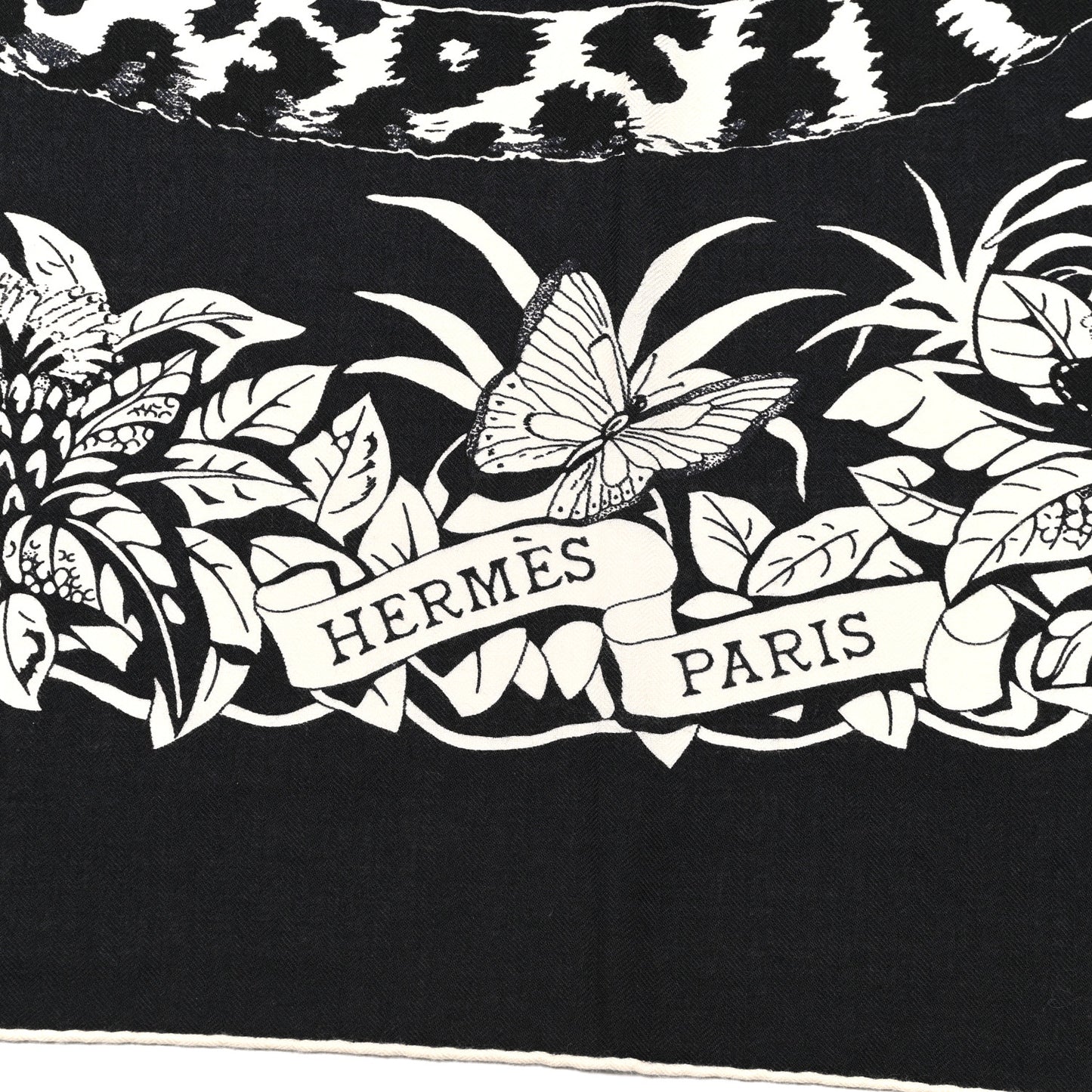 Cashmere Silk Jungle Love Tattoo Shawl 140 Bleu Black White