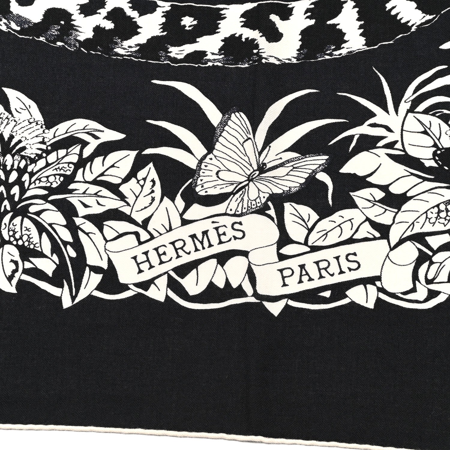 Hermes Cashmere Silk Jungle Love Tattoo Shawl 140 Bleu Black White 2 of 9