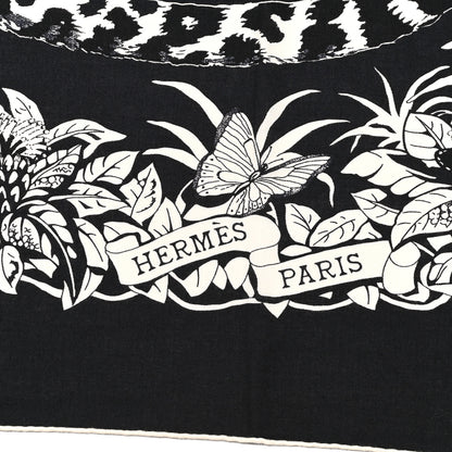 Hermes Cashmere Silk Jungle Love Tattoo Shawl 140 Bleu Black White 2 of 9