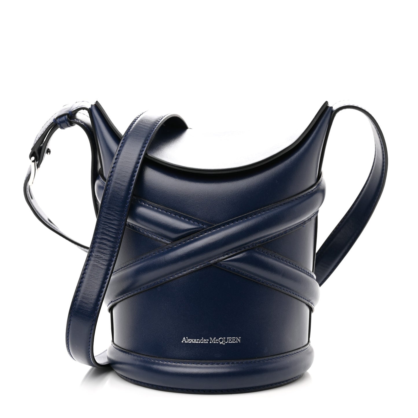 Calfskin Curve Bucket Bag Navy
