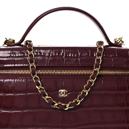 Chanel Calfskin Crocodile Embossed Crococo Small Slim Vanity Case With Chain Dark Burgundy 7 of 12