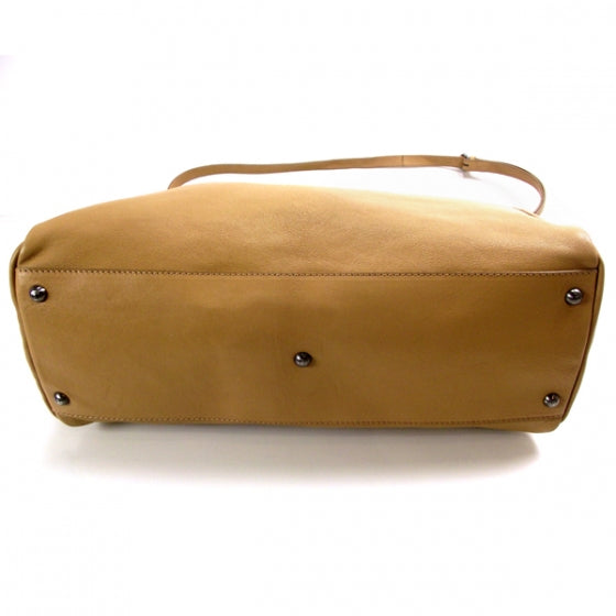 Fendi Goatskin Large Peekaboo Iconic Satchel Beige Latte Black 4 of 12