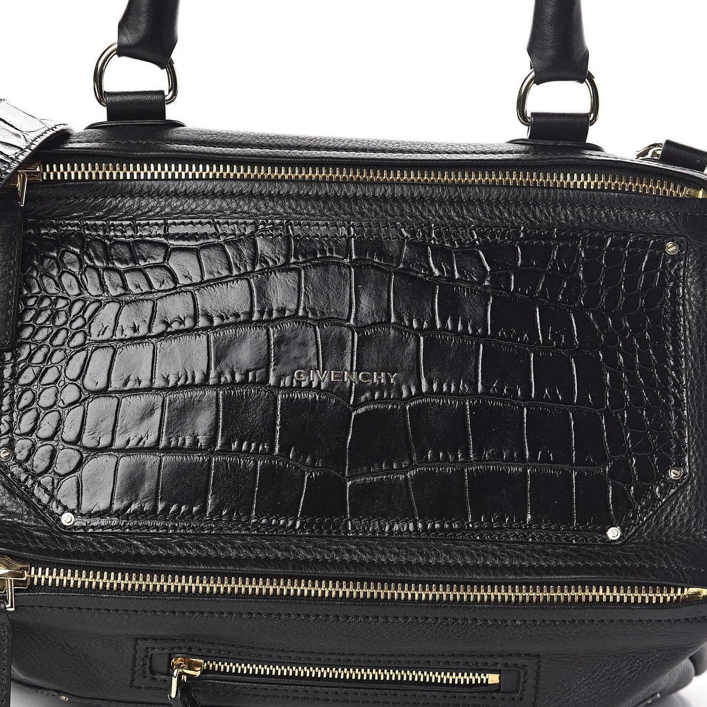 Calfskin Crocodile Embossed Medium Pandora Black