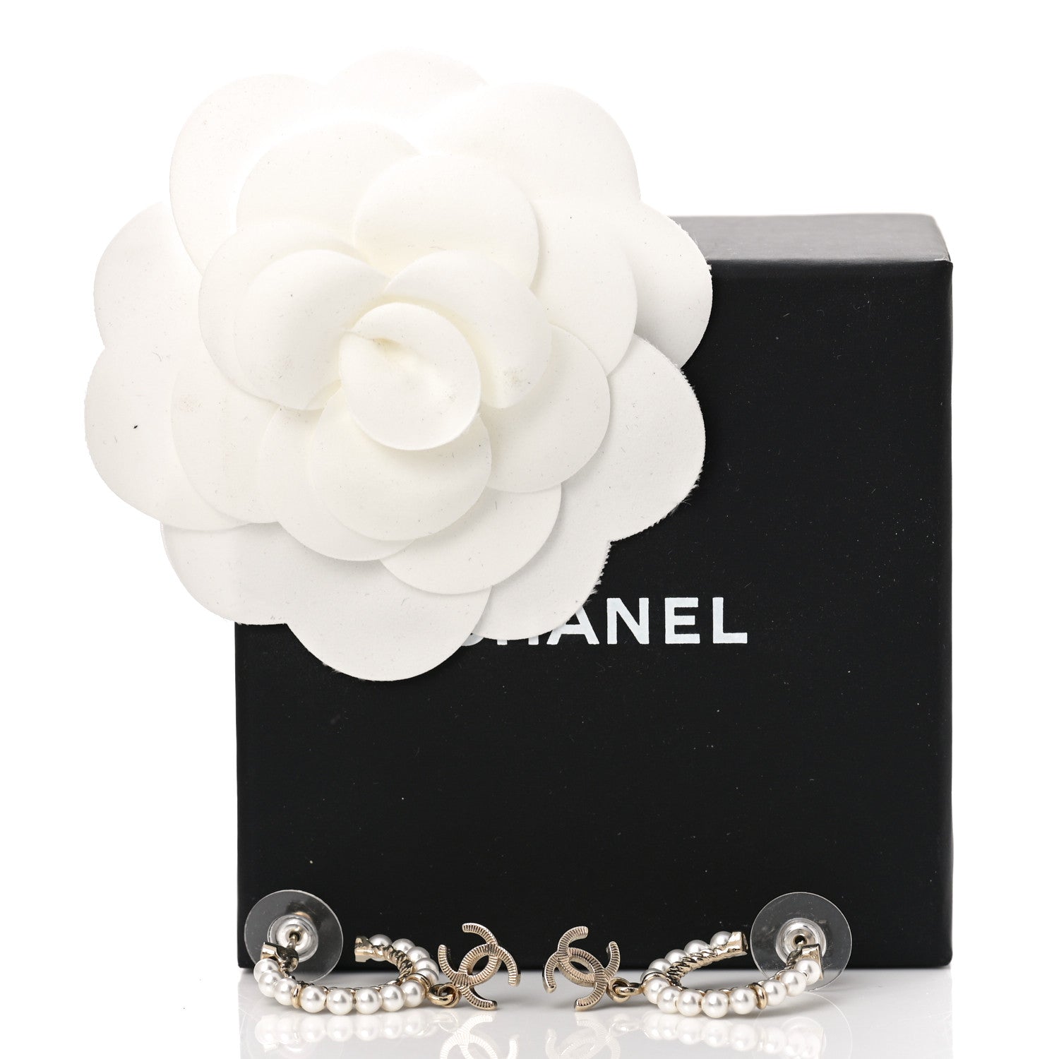 Chanel Pearl Charms CC Hoop Earrings Gold 5 of 5