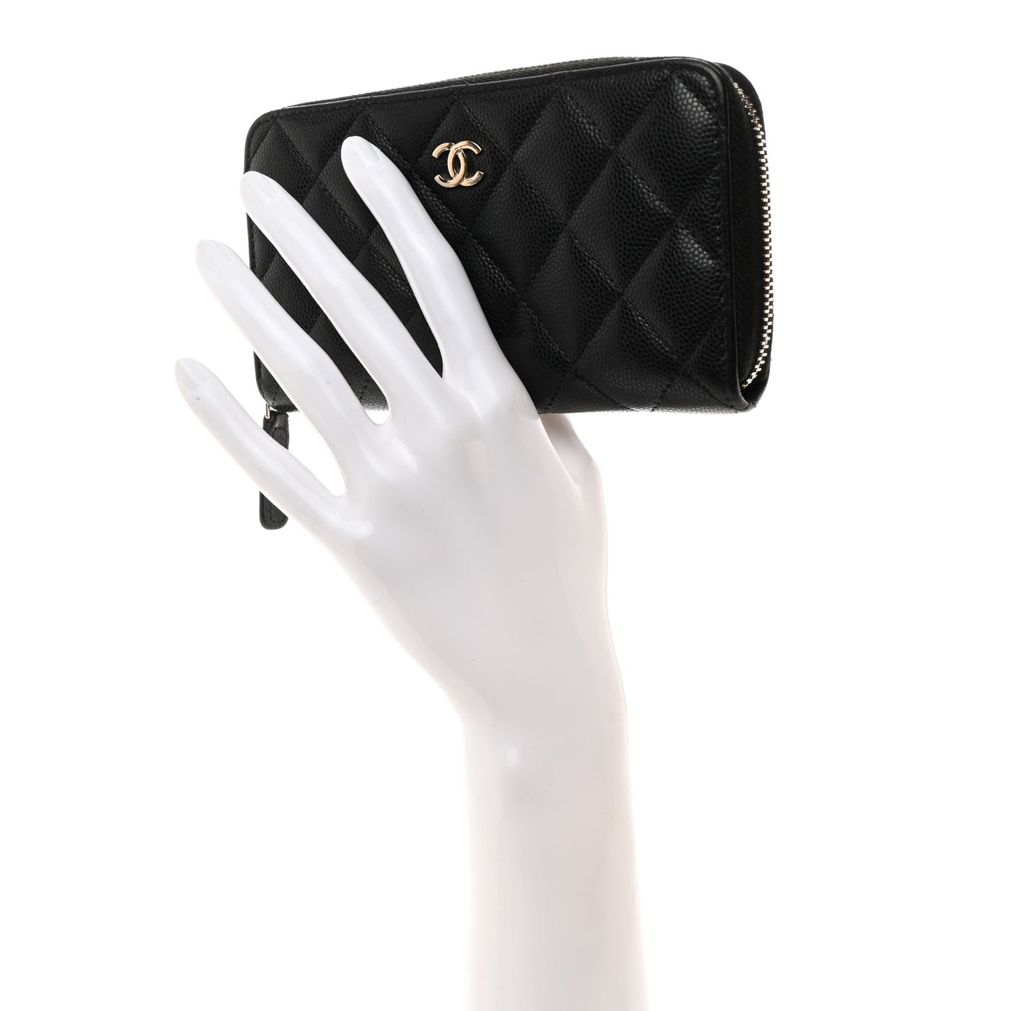 Caviar Quilted Medium Zip Around Wallet Black