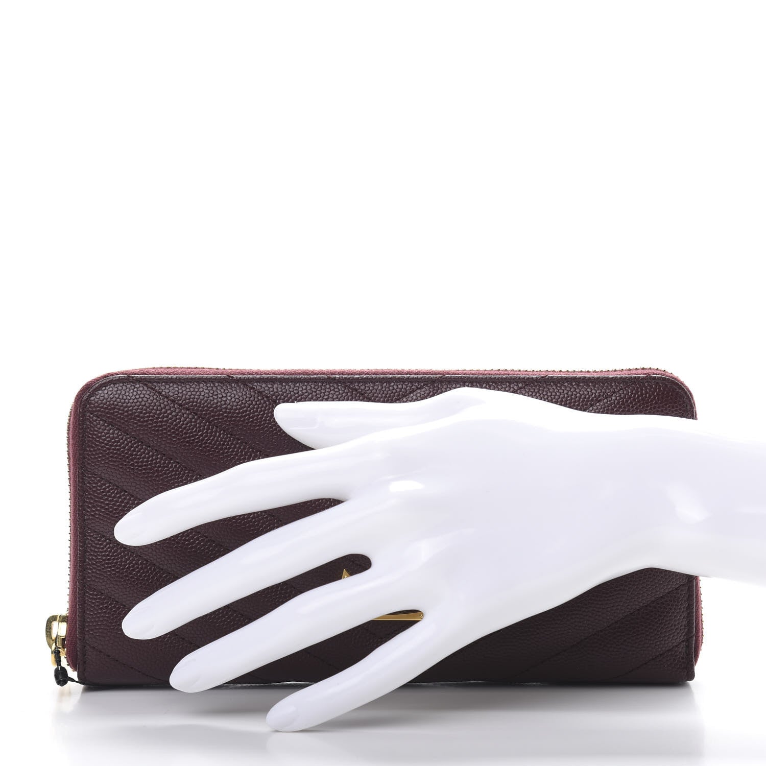 Saint Laurent Grain De Poudre Matelasse Chevron Monogram Zip Around Wallet Rouge Legion 2 of 9