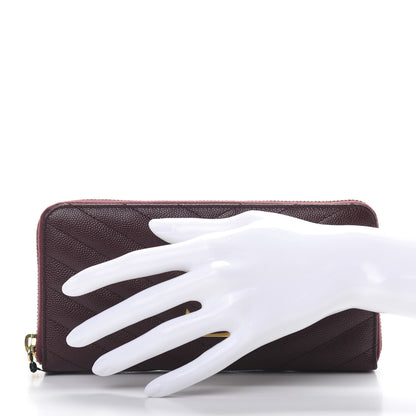Saint Laurent Grain De Poudre Matelasse Chevron Monogram Zip Around Wallet Rouge Legion 2 of 9