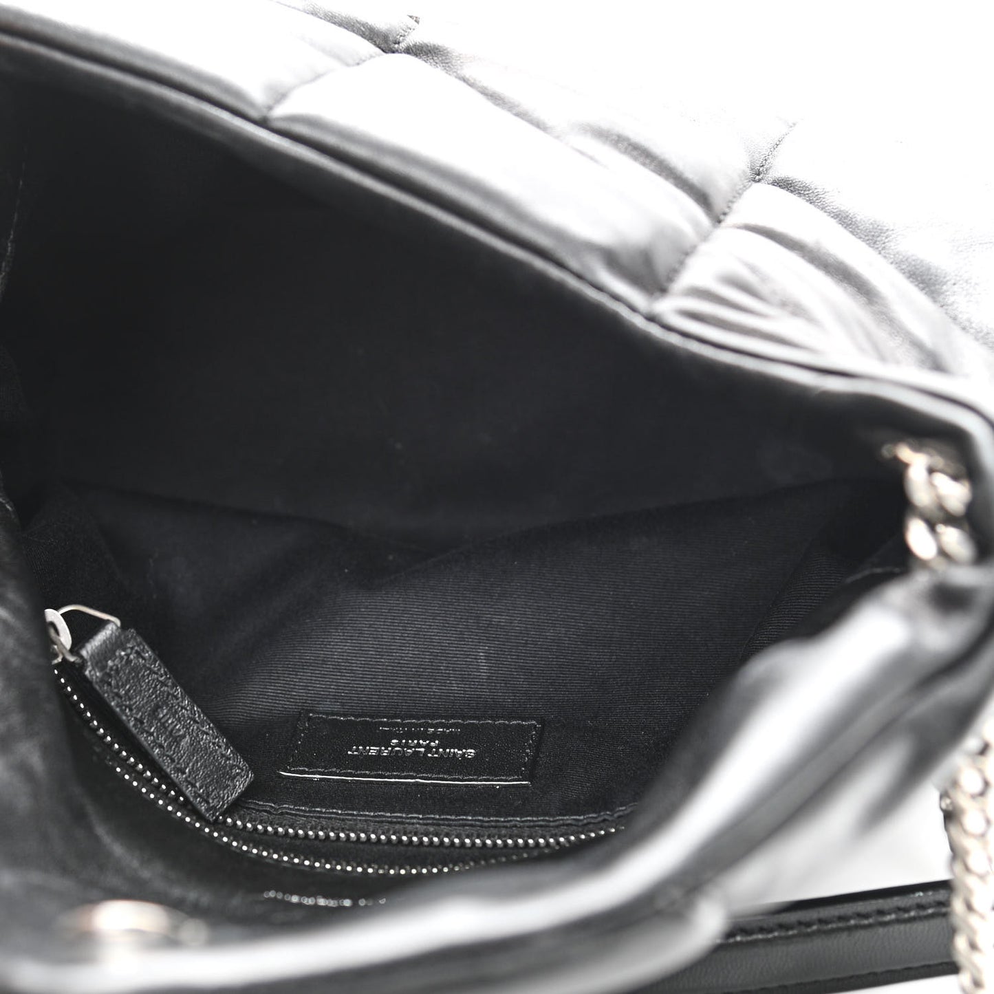 Lambskin Quilted Small Loulou Puffer Monogram Chain Satchel Black