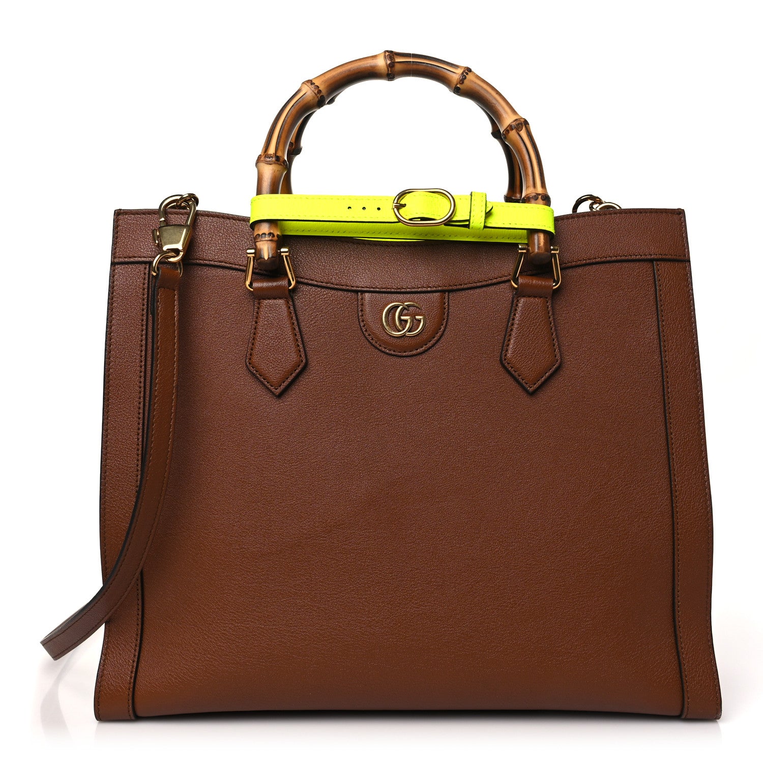 Gucci Wonka Grain Calfskin Medium Diana Tote Bag Cuir Yellow Fluo 1 of 11