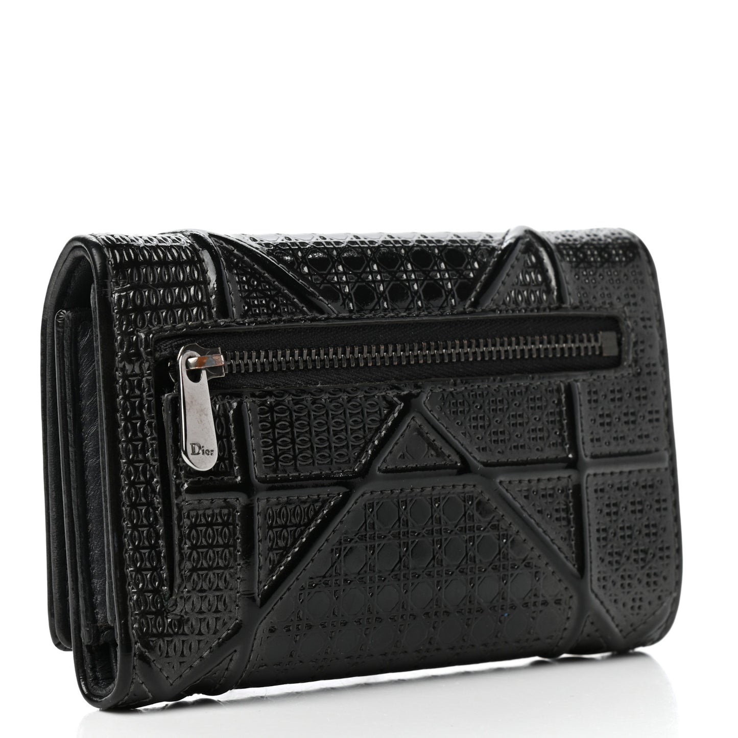 Metallic Patent Micro-Cannage Diorama Elancee Wallet Onyx Black