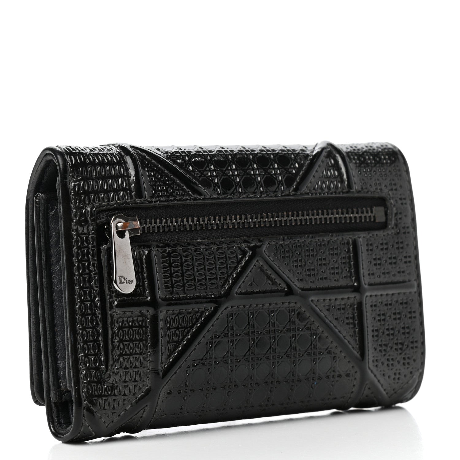 Christian Dior Metallic Patent Micro-Cannage Diorama Elancee Wallet Onyx Black 3 of 6