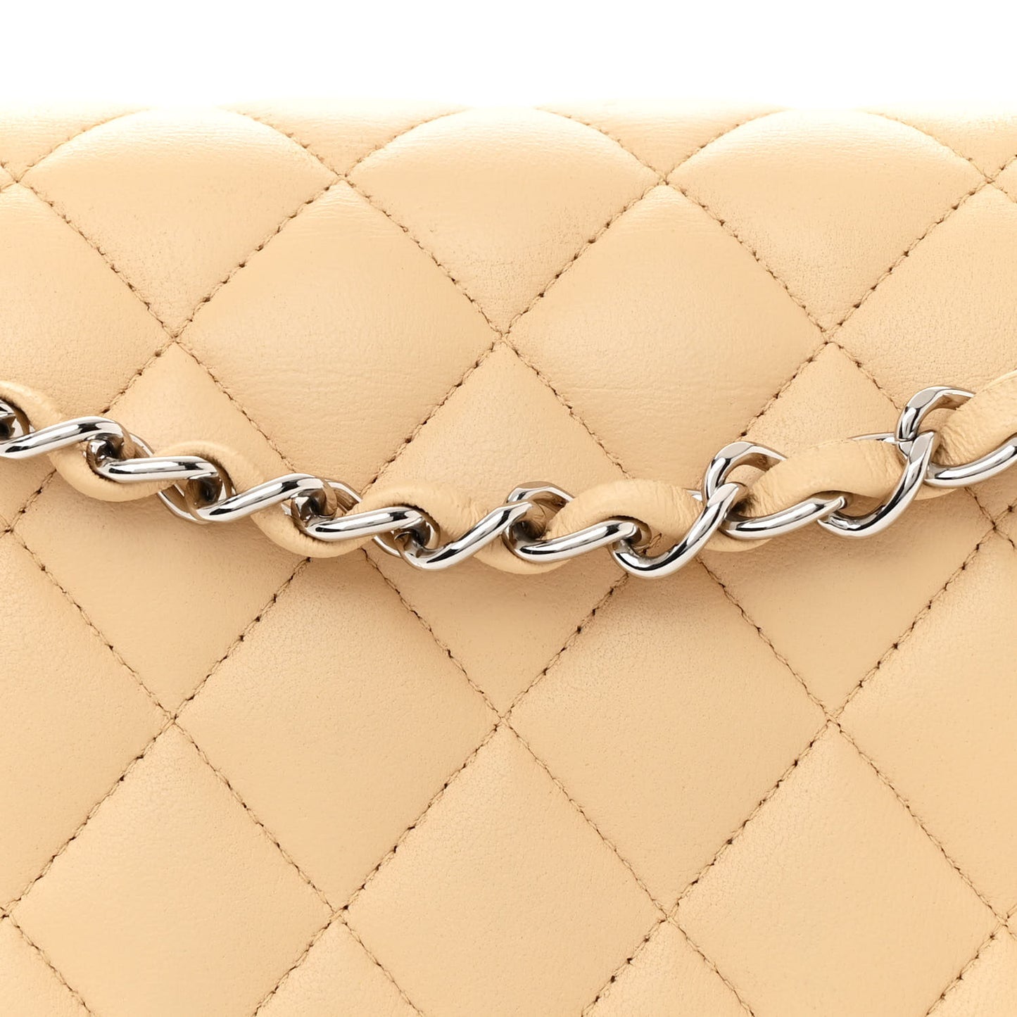 Lambskin Quilted Medium Double Flap Beige