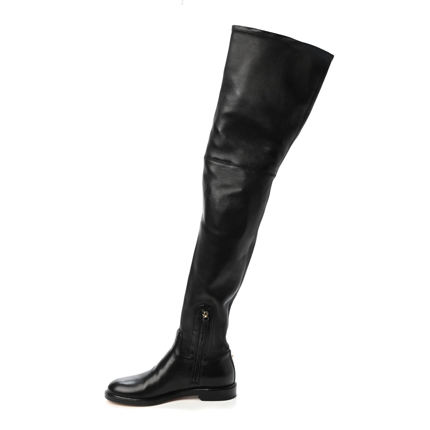 Calfskin Stretch Garavani Knee High Boots 36.5 Black