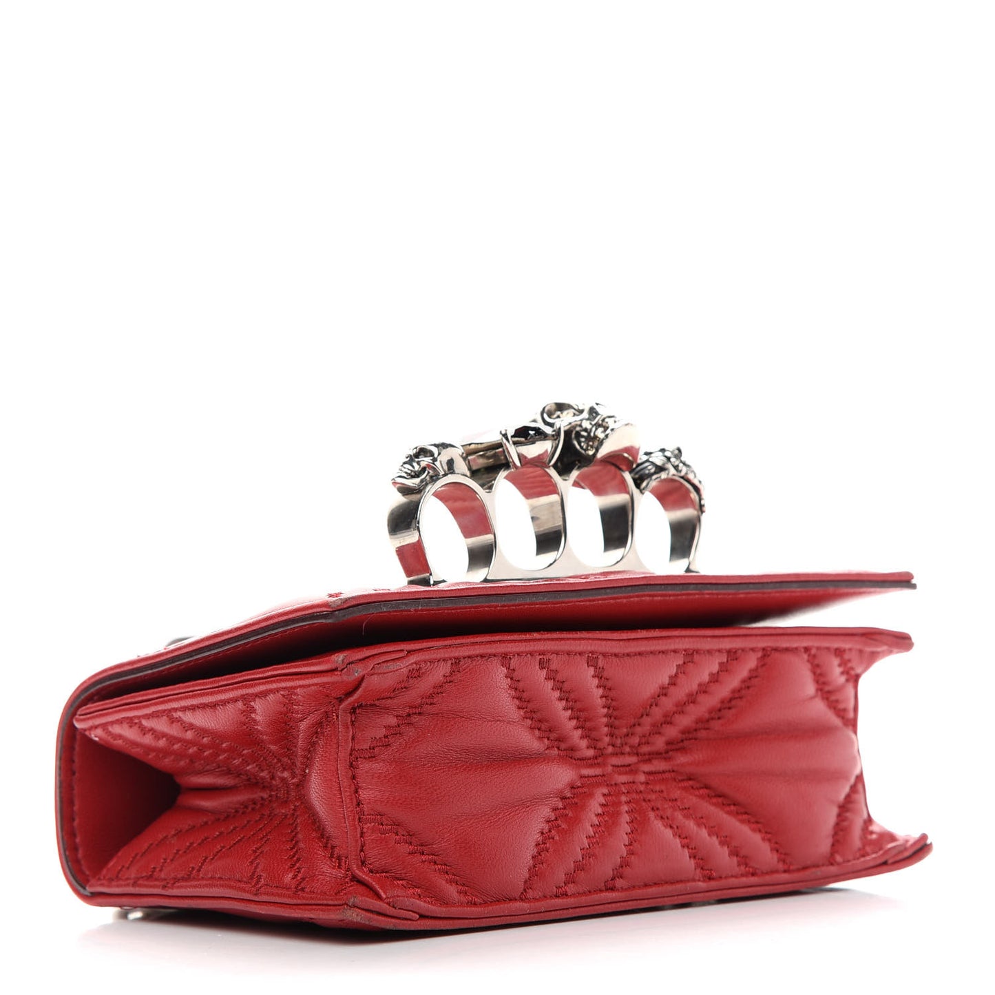 Lambskin Floral Stitched Knuckle Crossbody Bag Welsh Red