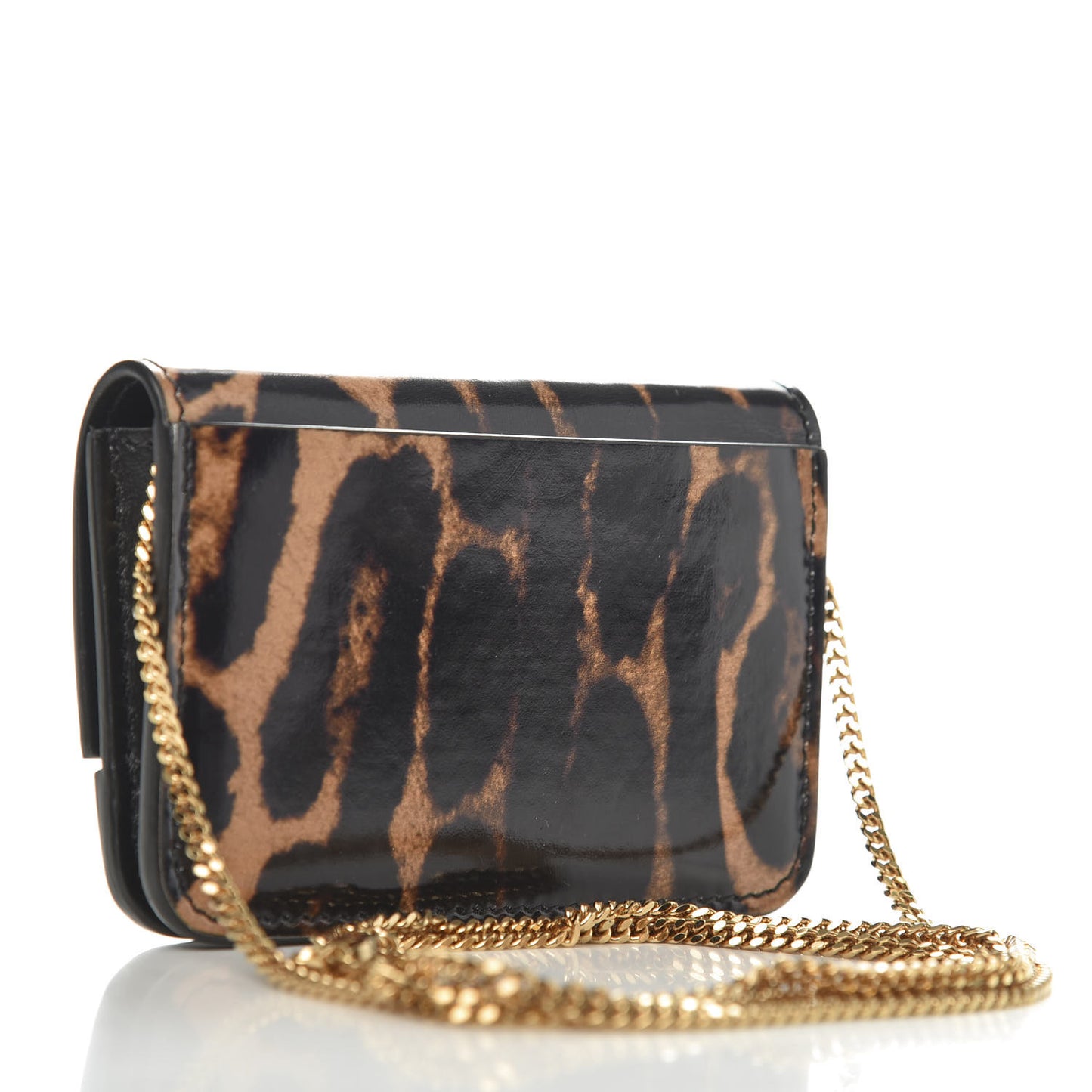 Calfskin Leopard Print Mini Jody Chain Card Case Black