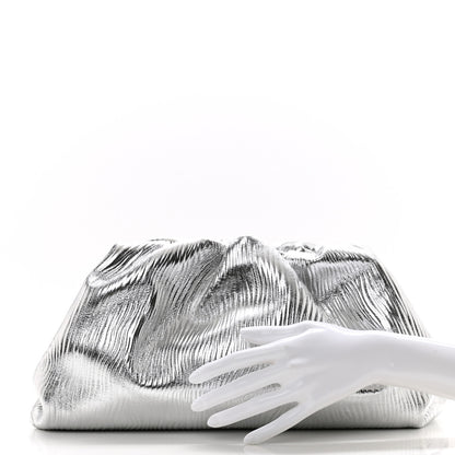Bottega Veneta Metallic Bark Calfskin Embossed The Pouch Oversized Clutch Silver 2 of 9