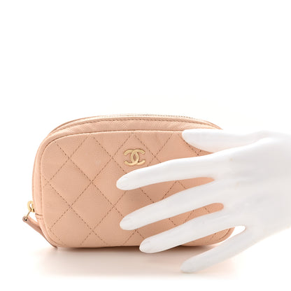 Chanel Caviar Quilted Small Curvy Pouch Cosmetic Case Light Beige 2 of 9