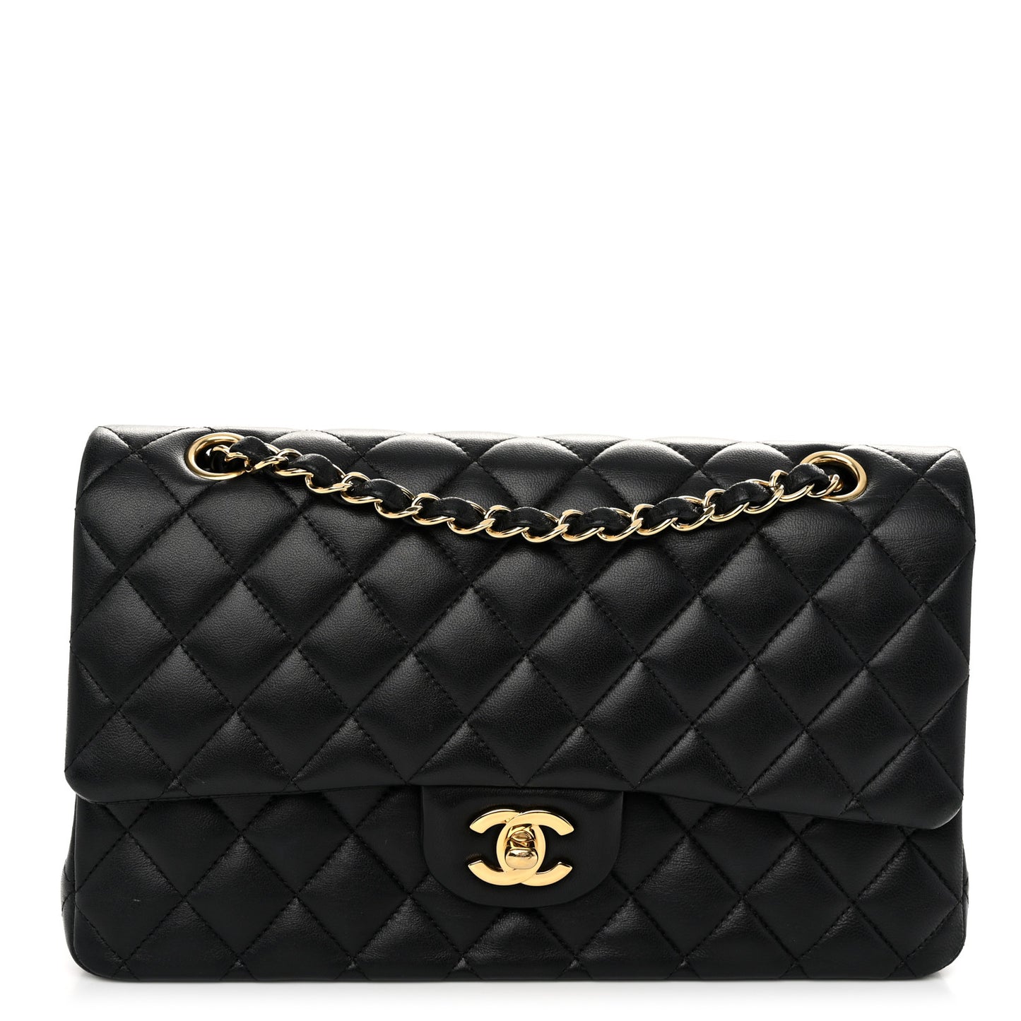 Lambskin Quilted Medium Double Flap Black