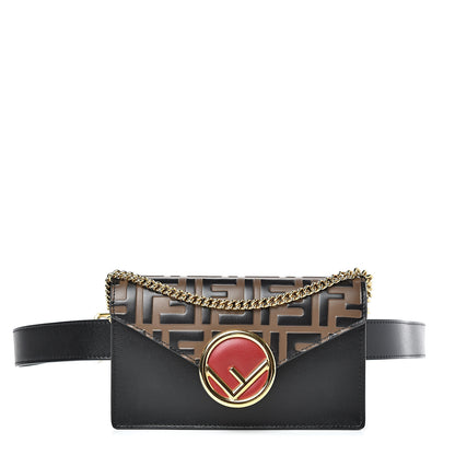 Fendi Vitello Liberty F is Fendi Bi-Color FF 1974 Embossed Envelope Belt Bag Maya Black 1 of 12