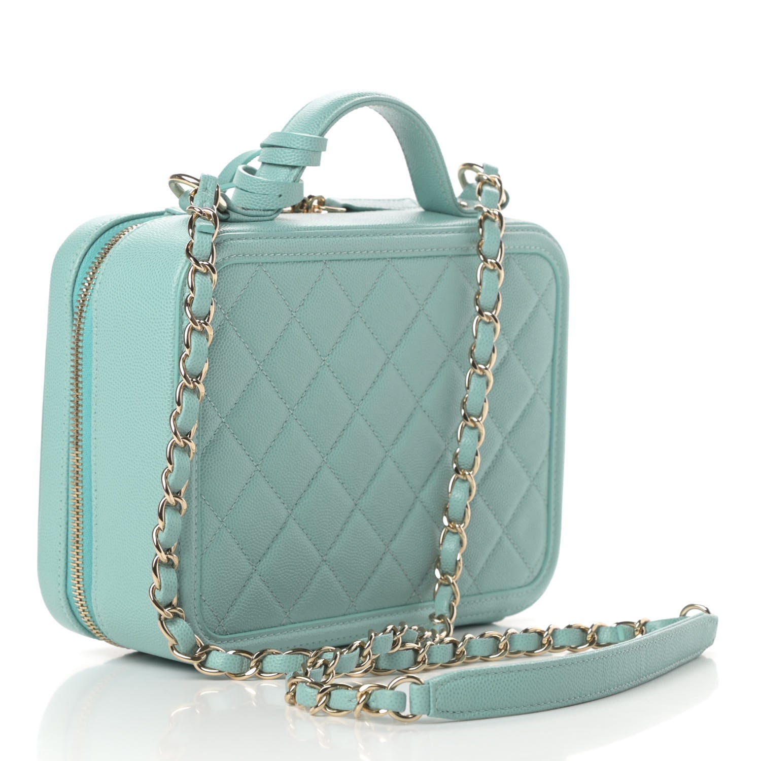 Chanel Caviar Quilted Medium CC Filigree Vanity Case Light Blue 3 of 10