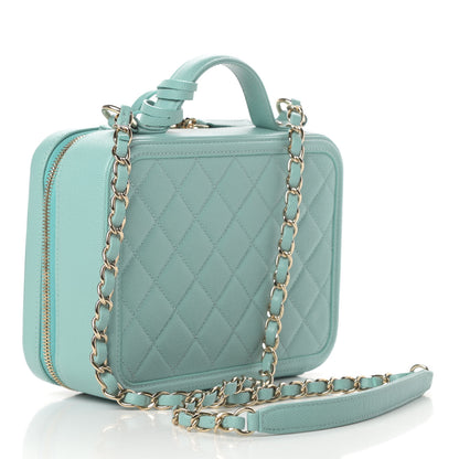 Chanel Caviar Quilted Medium CC Filigree Vanity Case Light Blue 3 of 10
