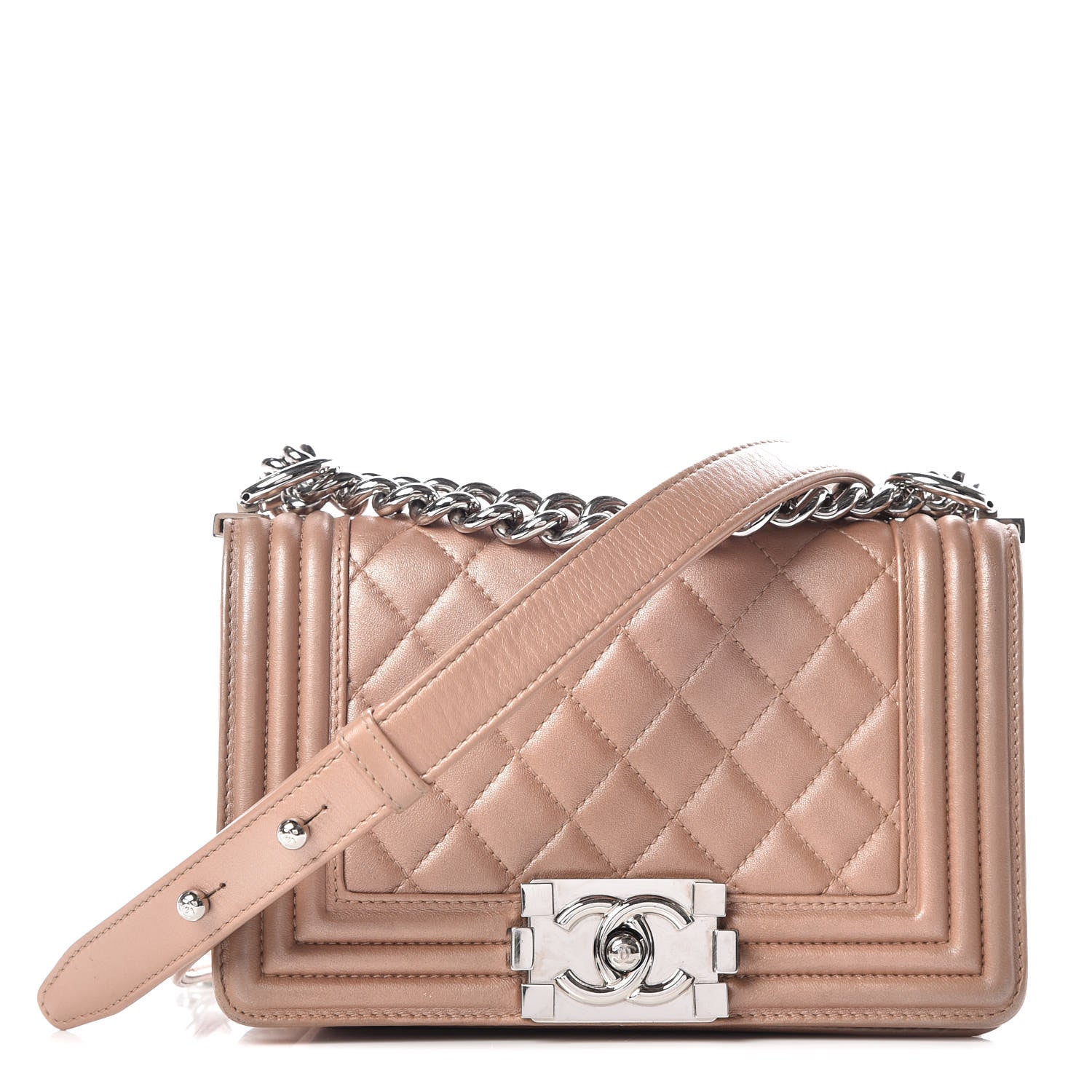 Chanel Metallic Calfskin Quilted Small Boy Flap Light Brown 1 of 12