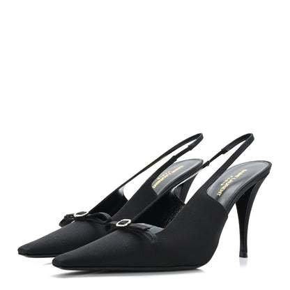Saint Laurent Crepe De Chine Crystal Bow Slingback Pumps 40 Black 3 of 9