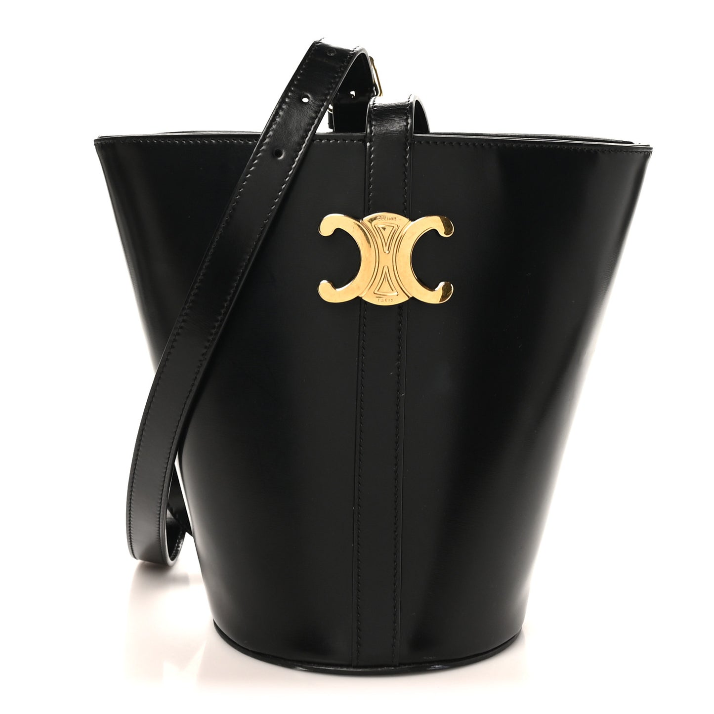Shiny Calfskin Triomphe Bucket Bag Black