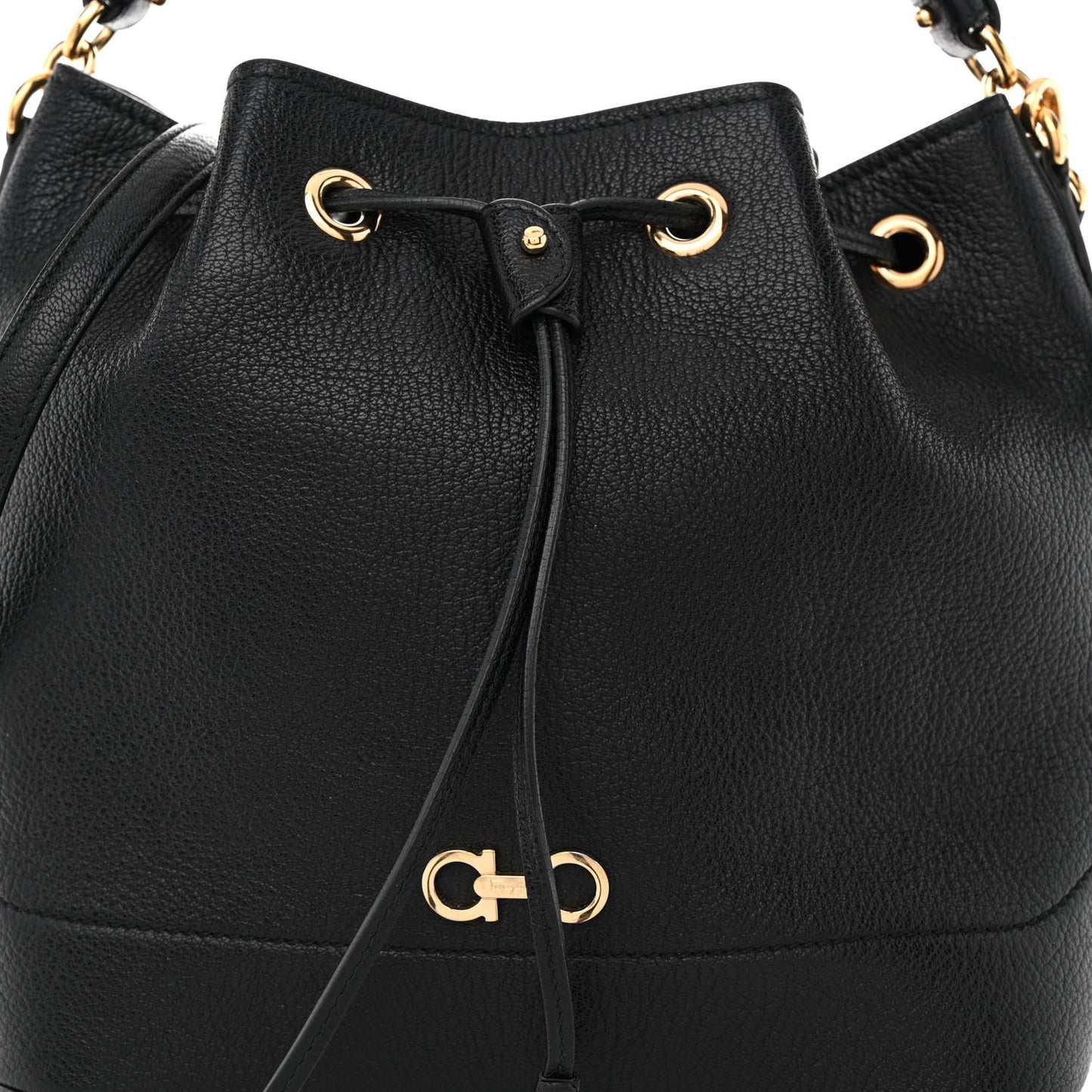 Grained Calfskin Gancino Bucket Bag Black