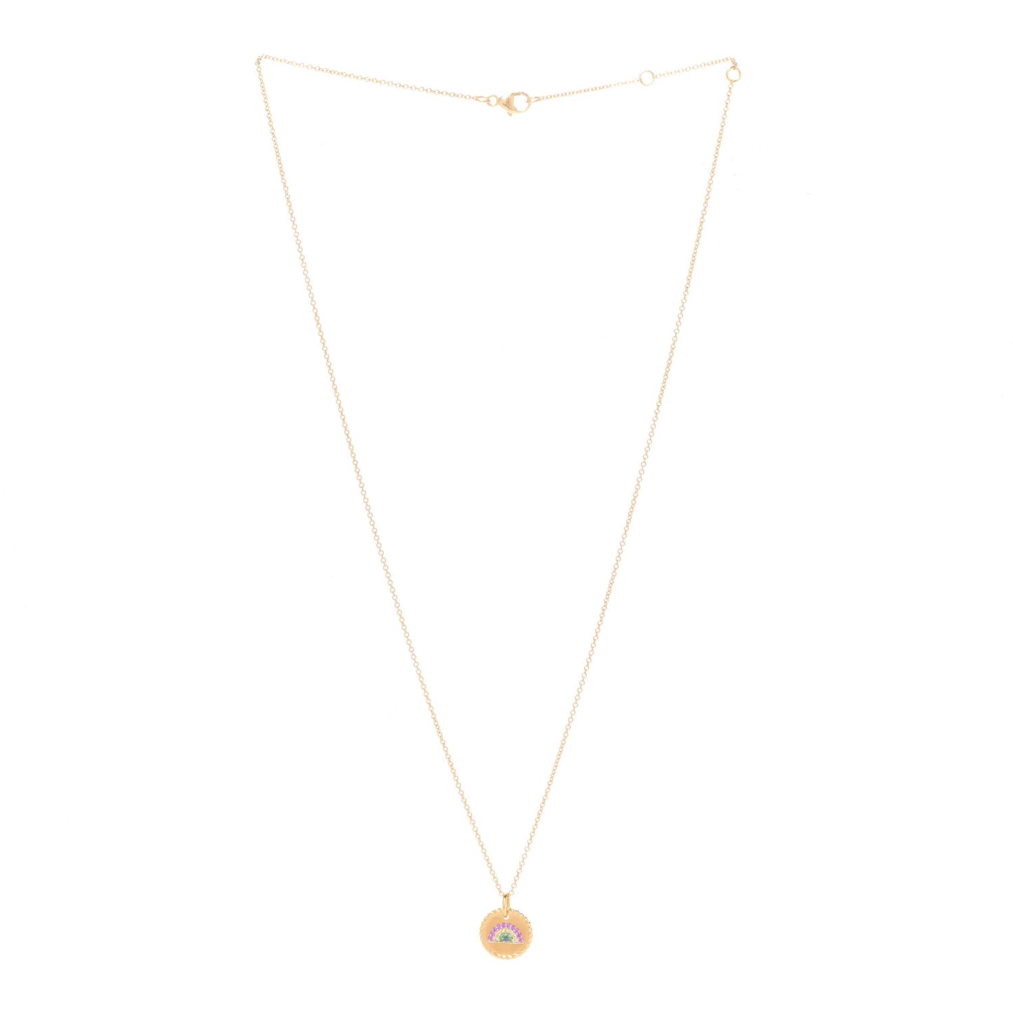 18K Yellow Gold Pink Yellow Blue Sapphire Tsavorite Collectibles Rainbow Pendant Necklace